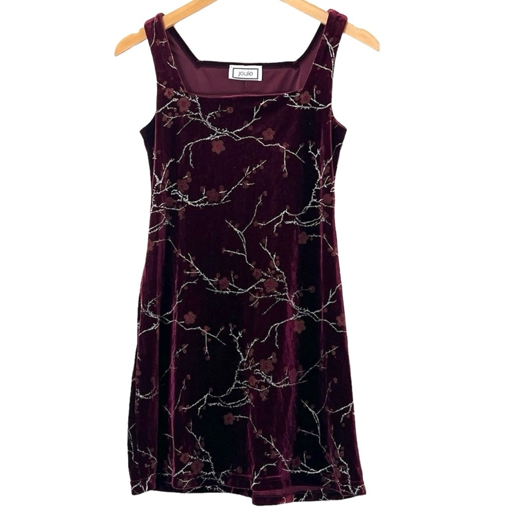 Joule | Velvet square neck burgundy floral bodycon mini dress size small